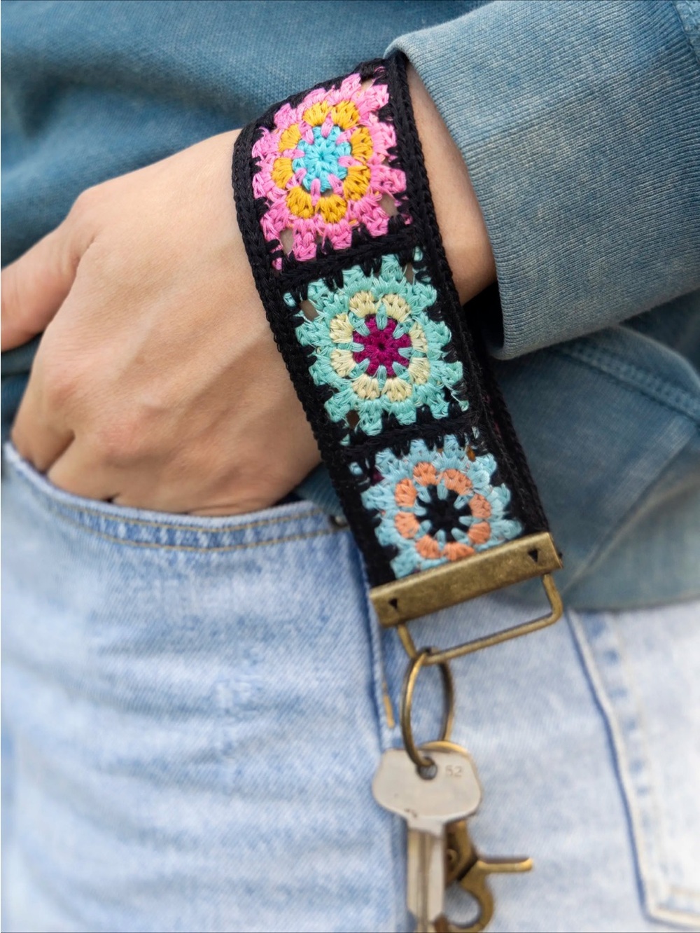 Natural Life boho crochet key fob key chain